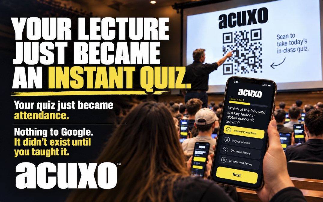 Your lecture just became an instant quiz. A professor points at a QR code on the projector while students scan it with their phones to take today's in-class quiz.